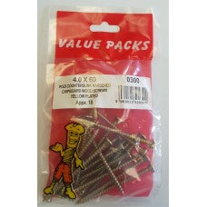 Value Pack 4.0 X 60 Pozi Csk Chipboard Screws Yellow 18 Per Pack Value Pack 4.0 X 60 Pozi Csk Chipboard Screws Yellow 18 Per Pack